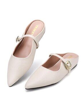 Faux Leather Buckle Mule Flats with Inner Height Increase, Comfortable Slip-on